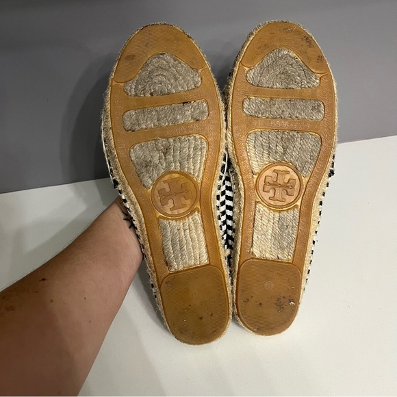 Tory Burch Beacher Black & White Stripped Slip on Espadrilles- 8 - Picture 4 of 7